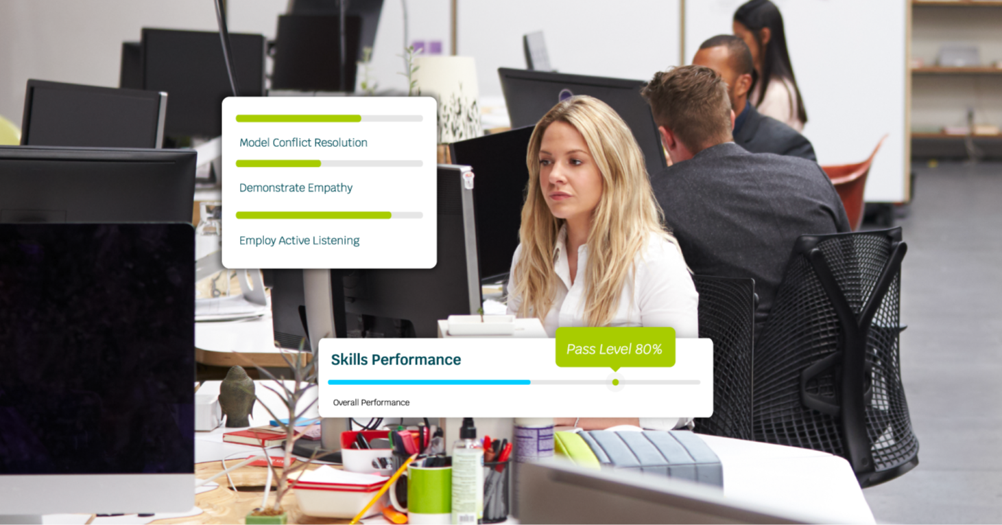 A female employee using a skills training platform