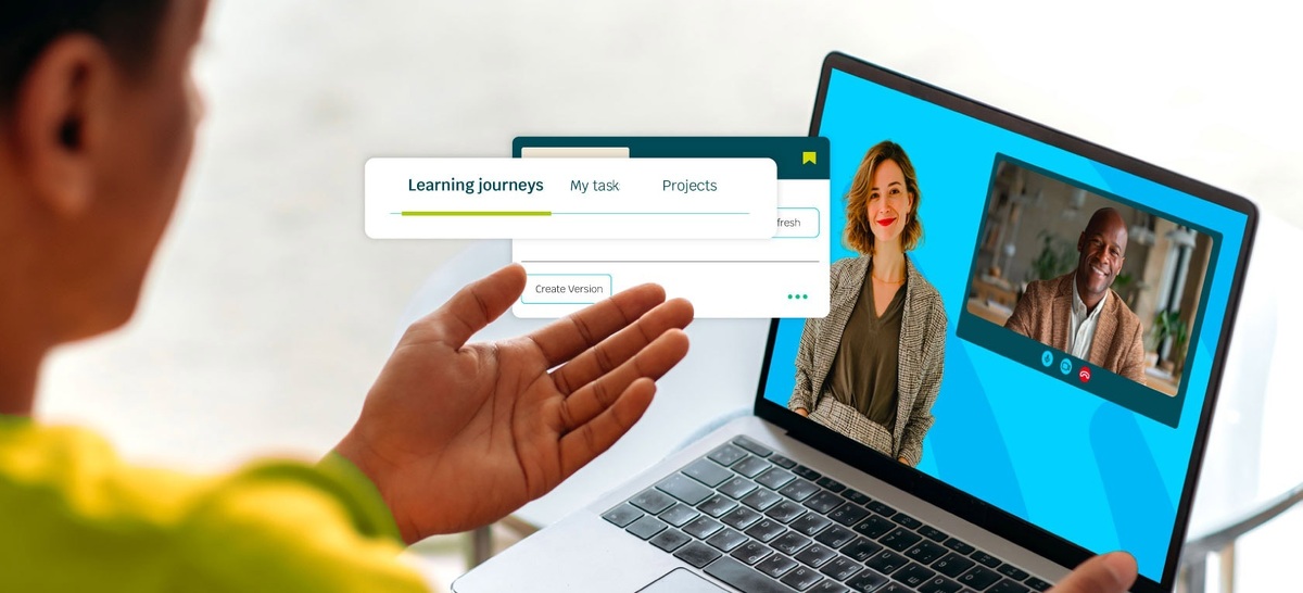 An employee immersed in a virtual simulation training experience